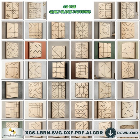 40 Geometric Barn Quilt Block Patterns / Woodem Wall Art Mosaics Bundle Abstract Design 945