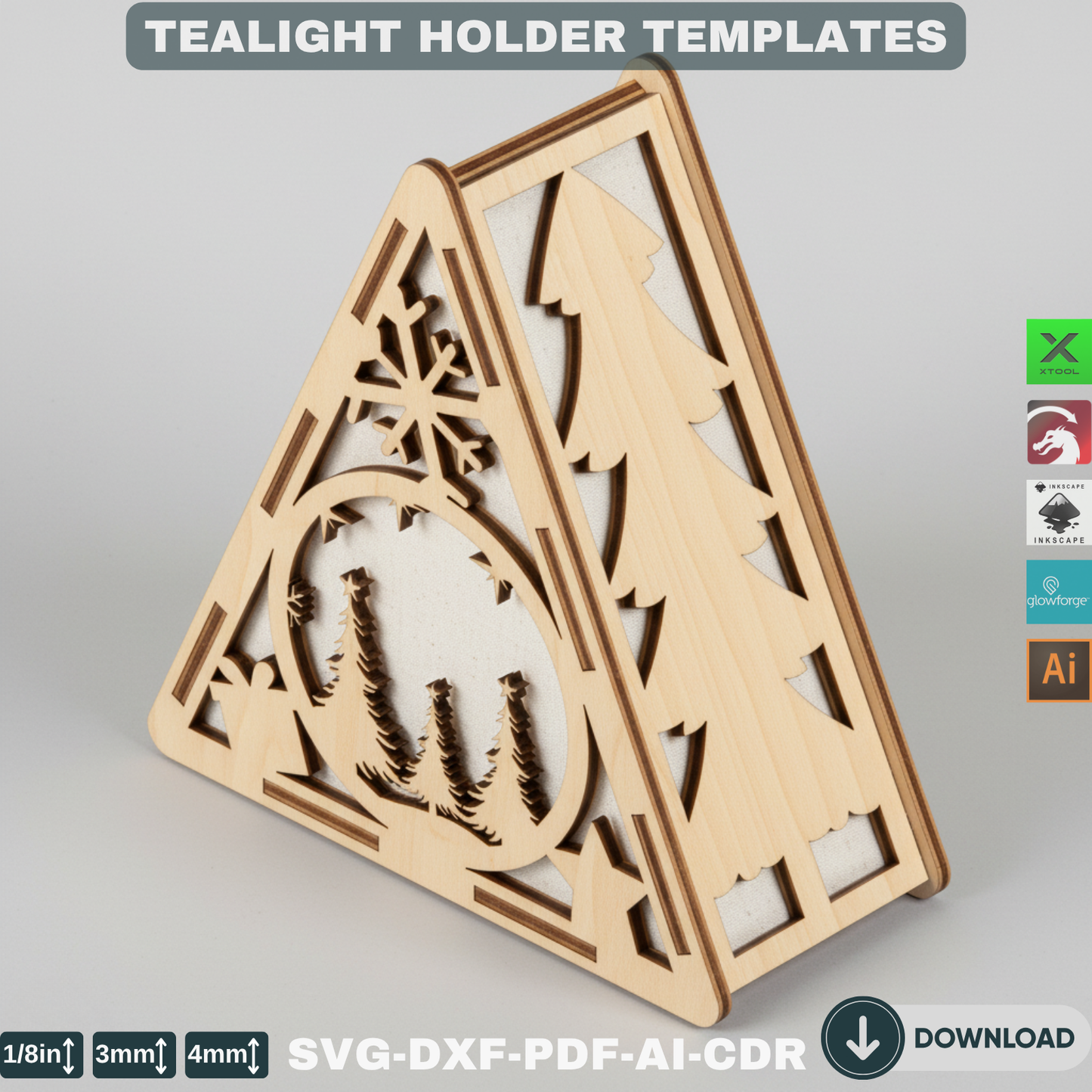 Christmas Glow Lanterns Template – Laser Cut Winter Village Scene – Holiday Night Light Decor – Festive Wonderland Tree Ornament 782