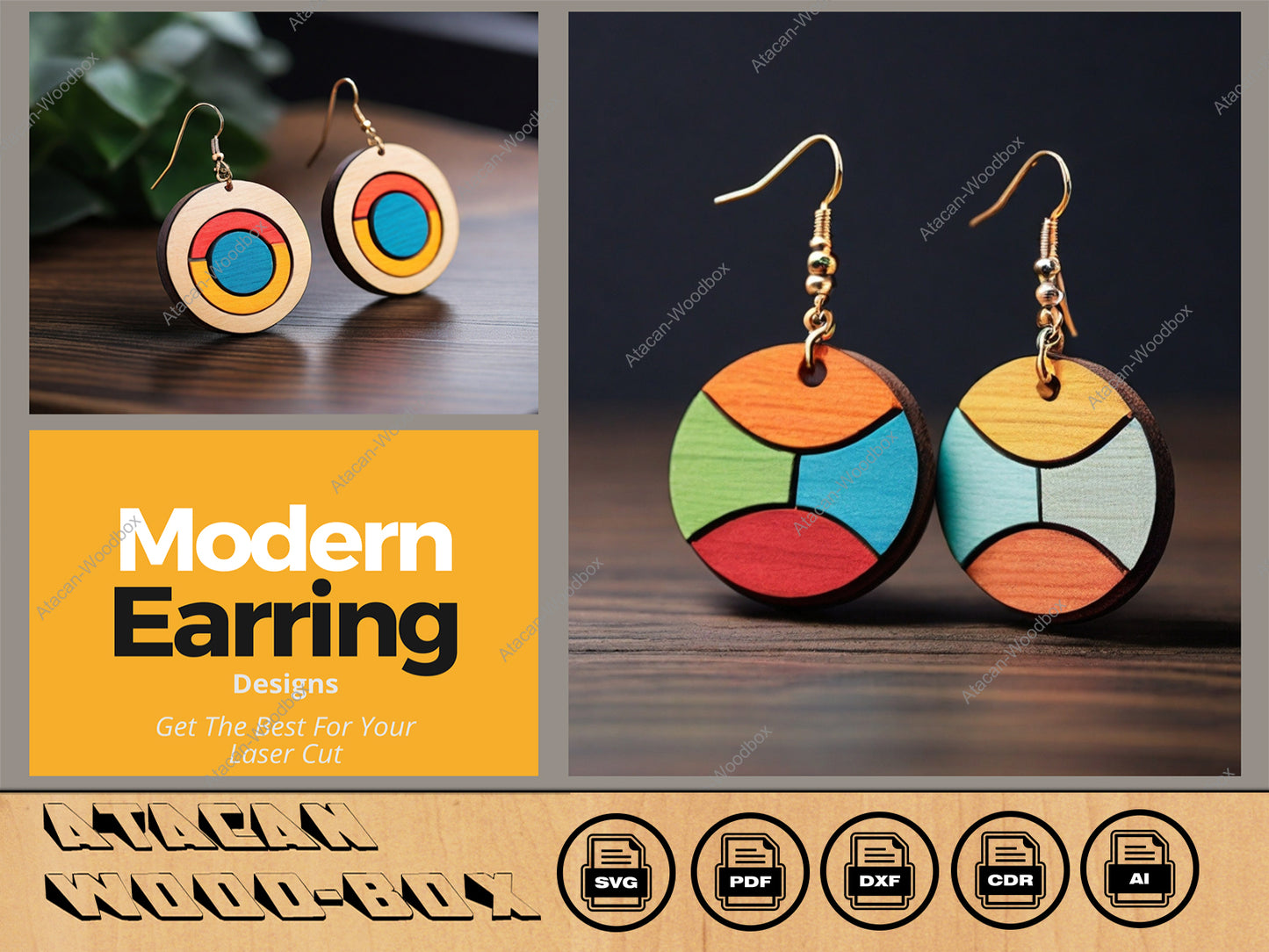 Rainbow Themed Laser Cut Earrings – Colorful Wooden Jewelry Design Files 409