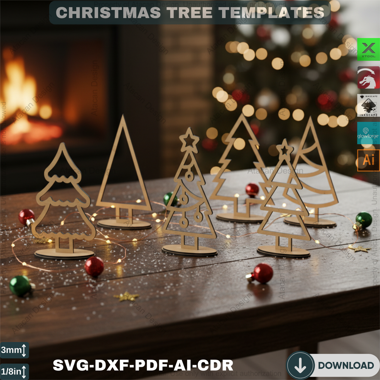 Standing Christmas Trees / Tree Laser Cut SVG / Noel Tree Gift Templates / Glowforge Cricut Tree SVG DXF Ai Cdr Pdf Files 387