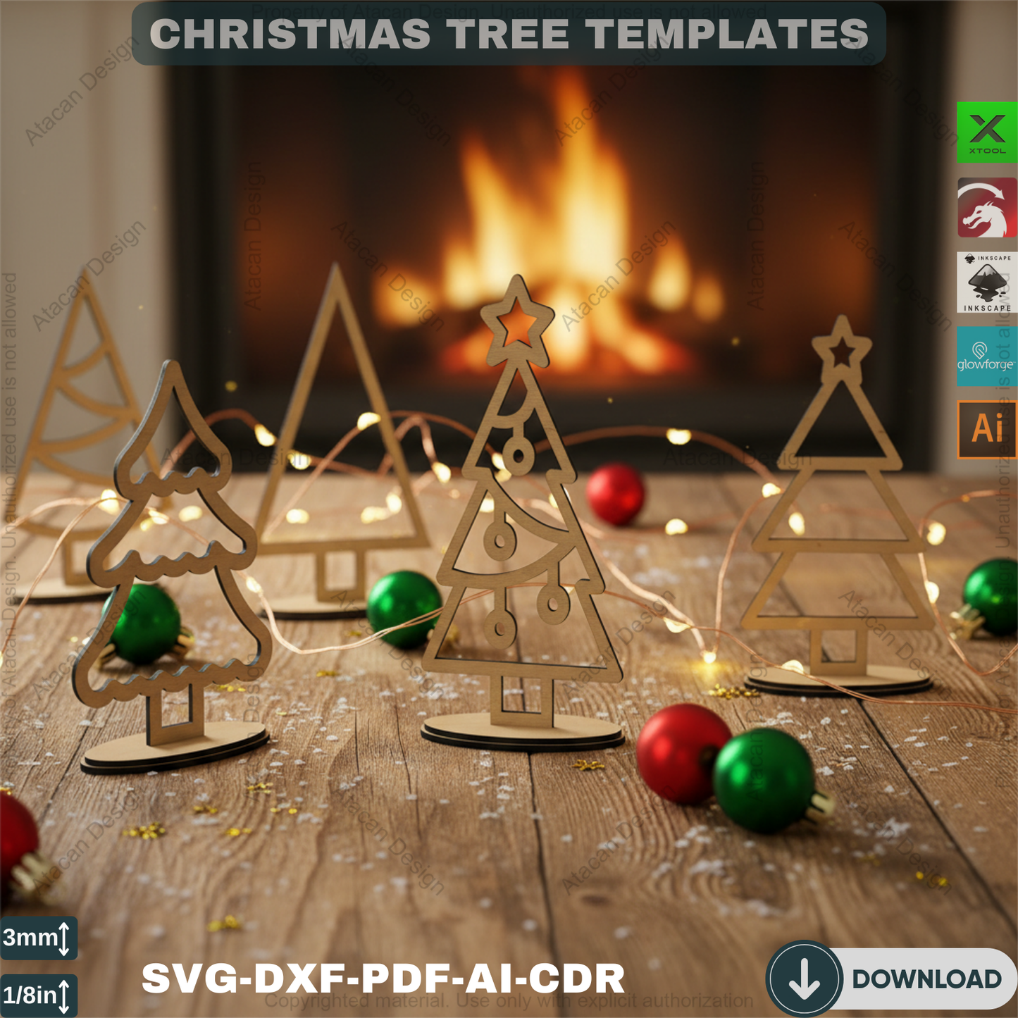 Standing Christmas Trees / Tree Laser Cut SVG / Noel Tree Gift Templates / Glowforge Cricut Tree SVG DXF Ai Cdr Pdf Files 387
