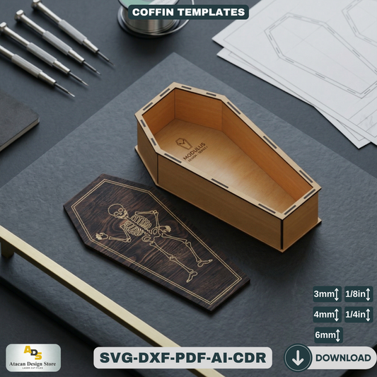 Spooky Halloween Coffin / Laser Cut Boxes / 3D Coffin Box Templates / DIY Spooky Box 843