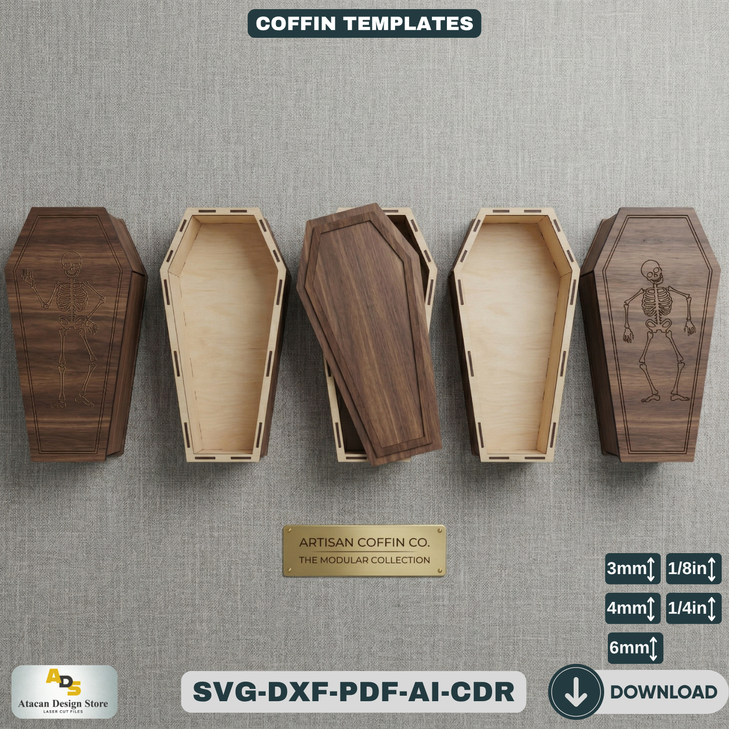 Spooky Halloween Coffin / Laser Cut Boxes / 3D Coffin Box Templates / DIY Spooky Box 843