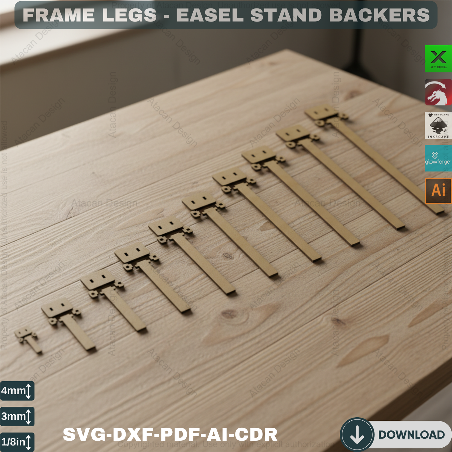 Versatile Easel Stand Backs 8 Sizes / Picture Frame and Art Display Legs / Display Solutions Multiple Sizes  SVG DXF CDR Pdf 400