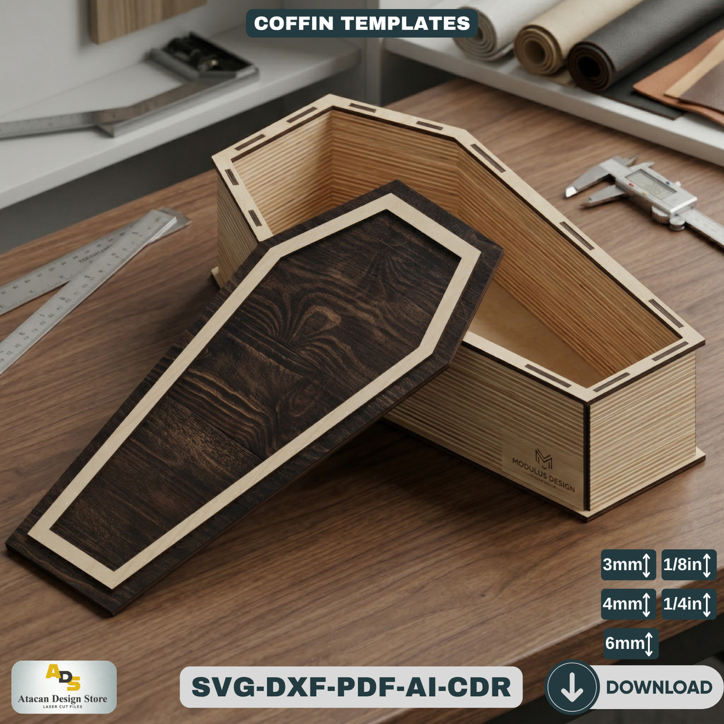 Spooky Halloween Coffin / Laser Cut Boxes / 3D Coffin Box Templates / DIY Spooky Box 843