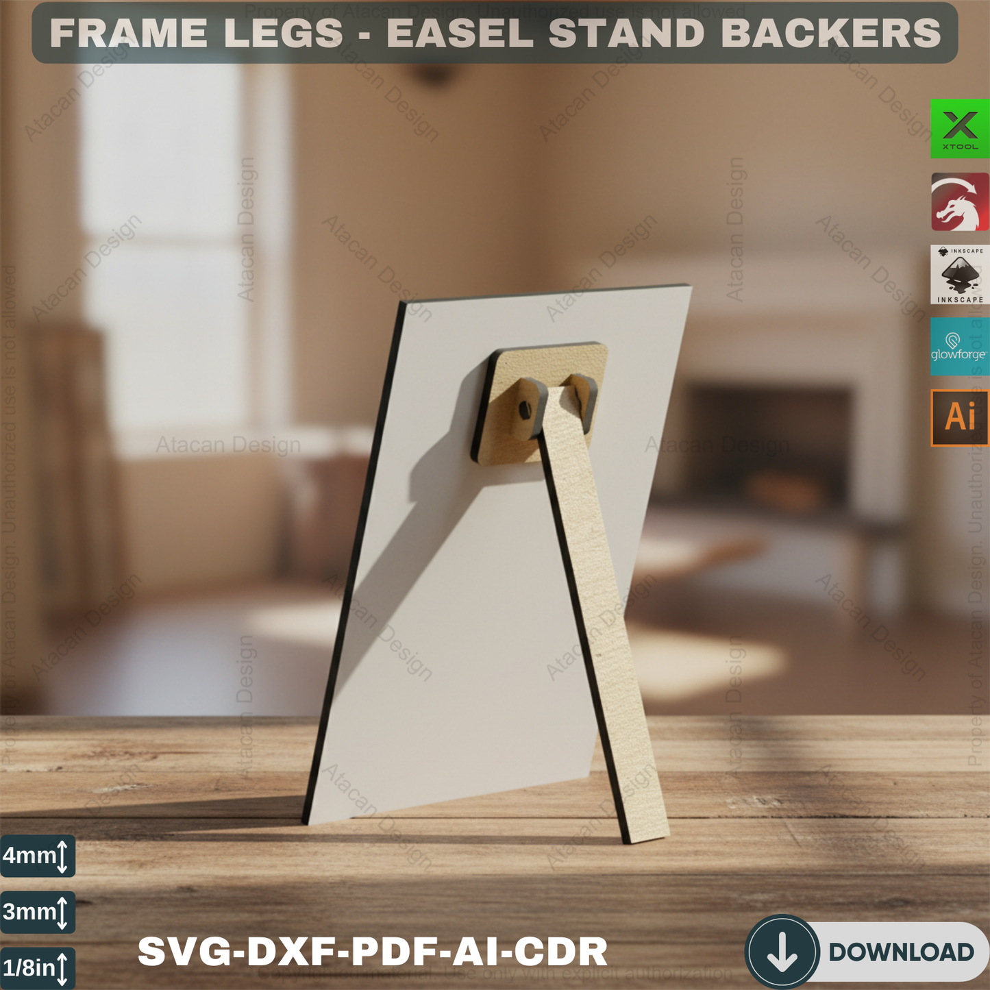 Versatile Easel Stand Backs 8 Sizes / Picture Frame and Art Display Legs / Display Solutions Multiple Sizes  SVG DXF CDR Pdf 400