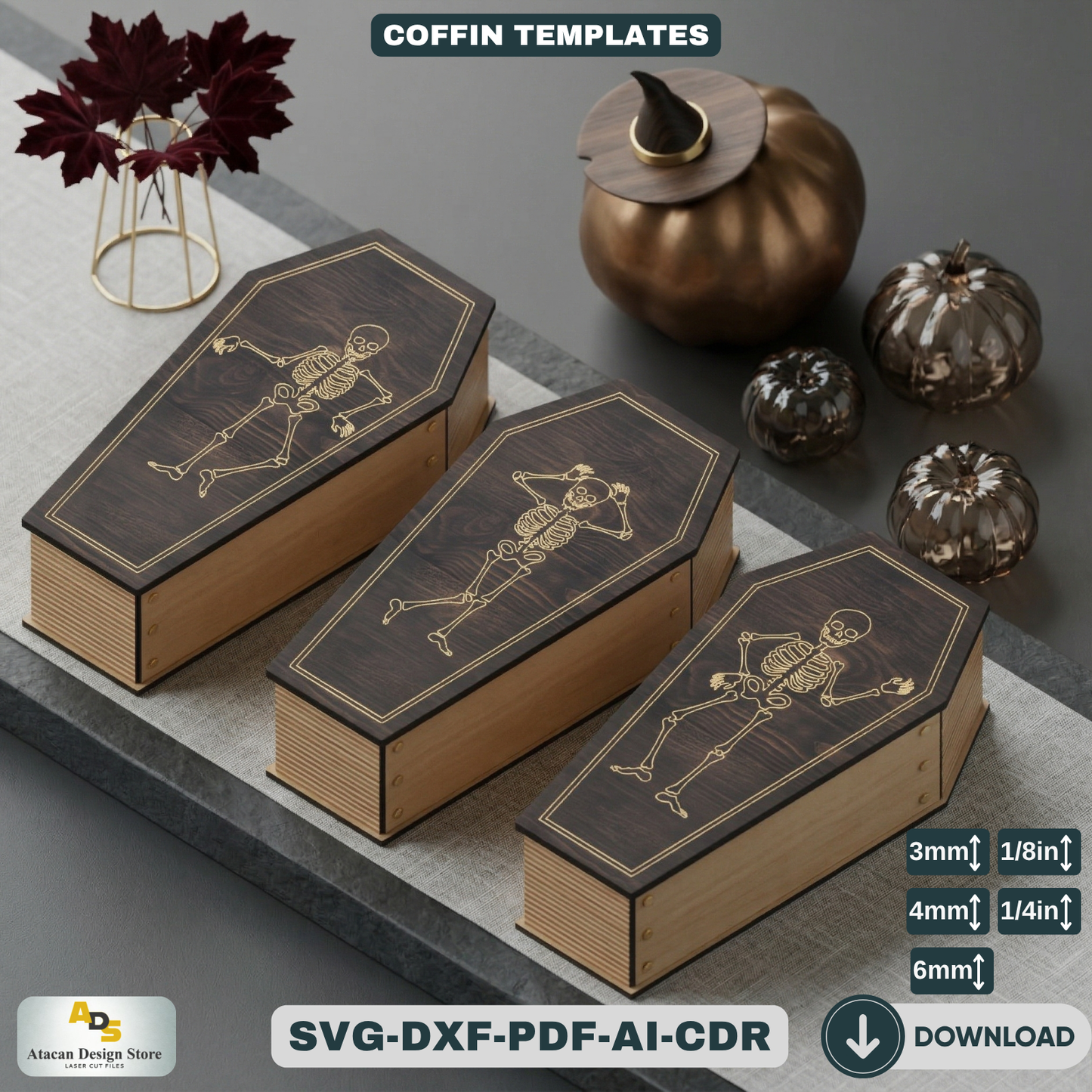 Spooky Halloween Coffin / Laser Cut Boxes / 3D Coffin Box Templates / DIY Spooky Box 843