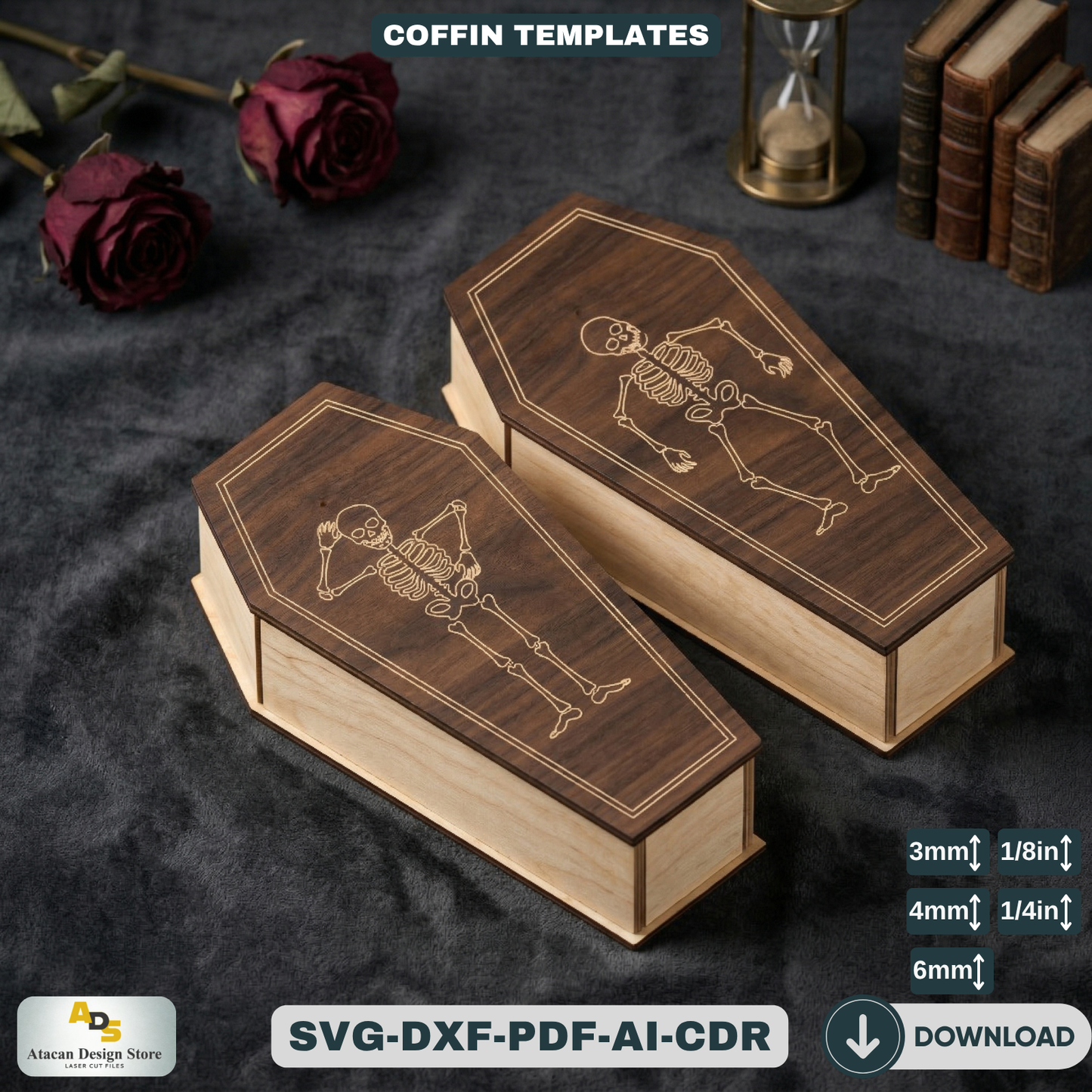Spooky Halloween Coffin / Laser Cut Boxes / 3D Coffin Box Templates / DIY Spooky Box 843