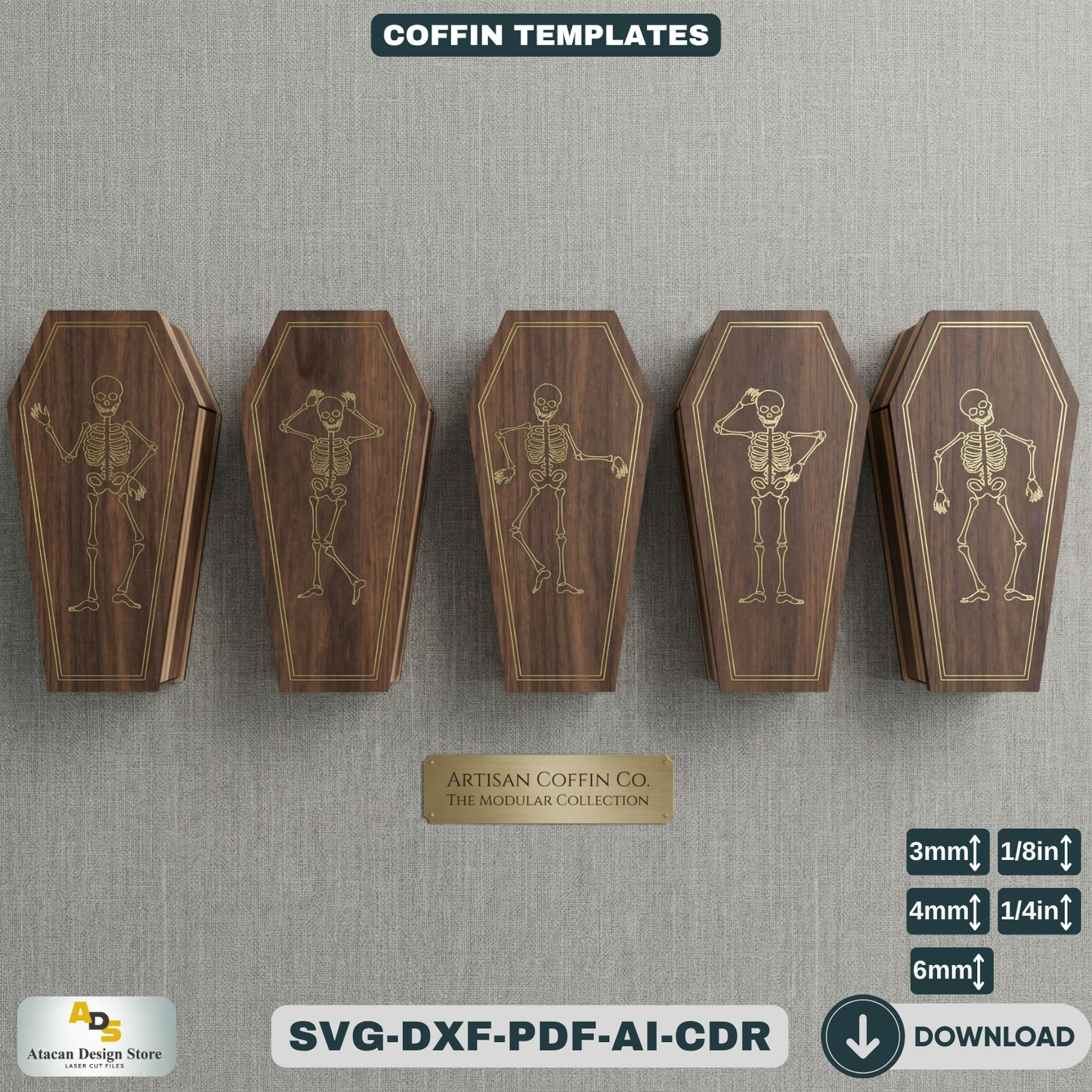 Spooky Halloween Coffin / Laser Cut Boxes / 3D Coffin Box Templates / DIY Spooky Box 843