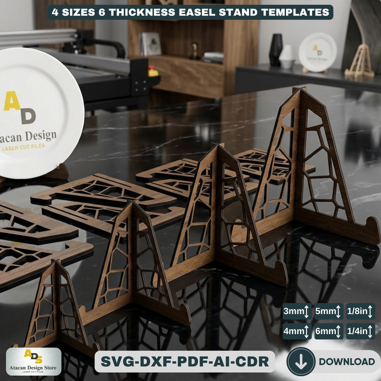 Plate Stand / Easel Display Template / Wood Holder for Pictures and Art Decor 062