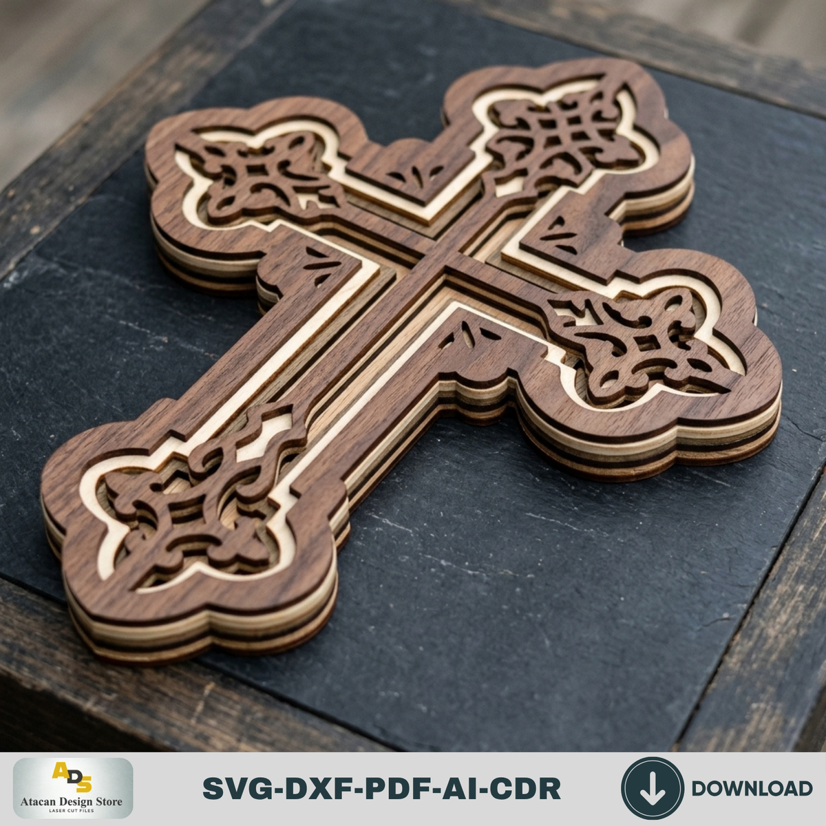 Layered Christian Cross Laser Cut File, Multi Layer Wooden Wall Cross,