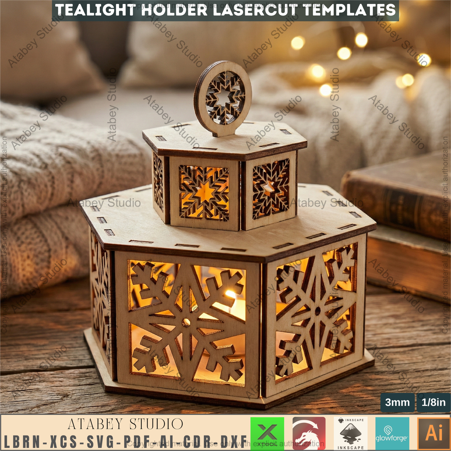 Christmas Tealight Holders with Lid / Lantern Laser Cut Files / Tabletop Candles / New Year Decor 976