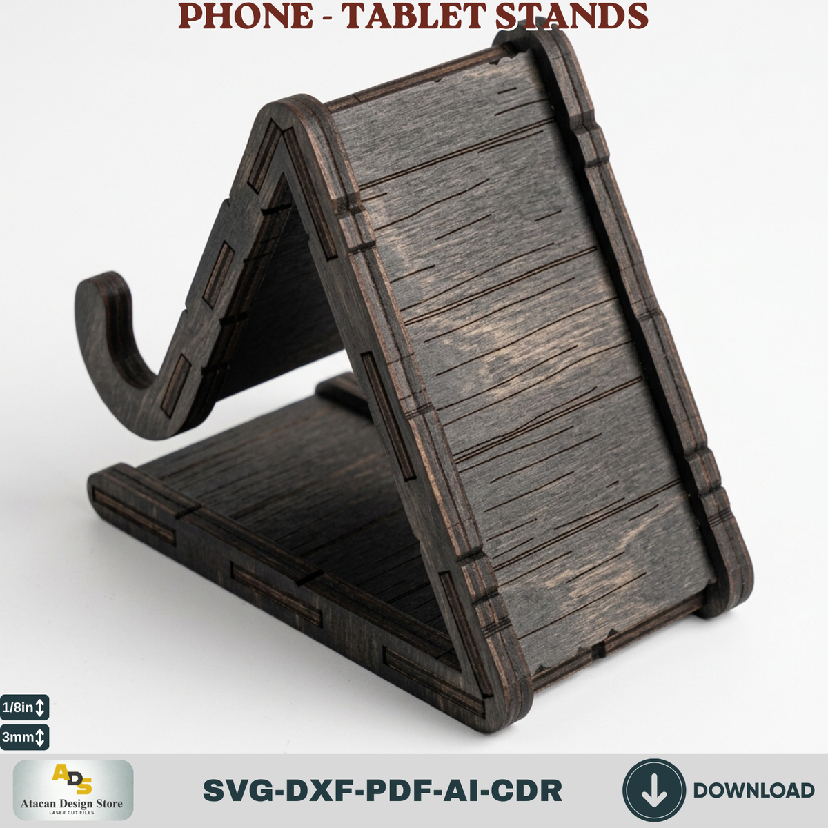 Tablet and Phone Holder Laser Cut Template, A-Frame Desk Dock Display, Wood Stand
