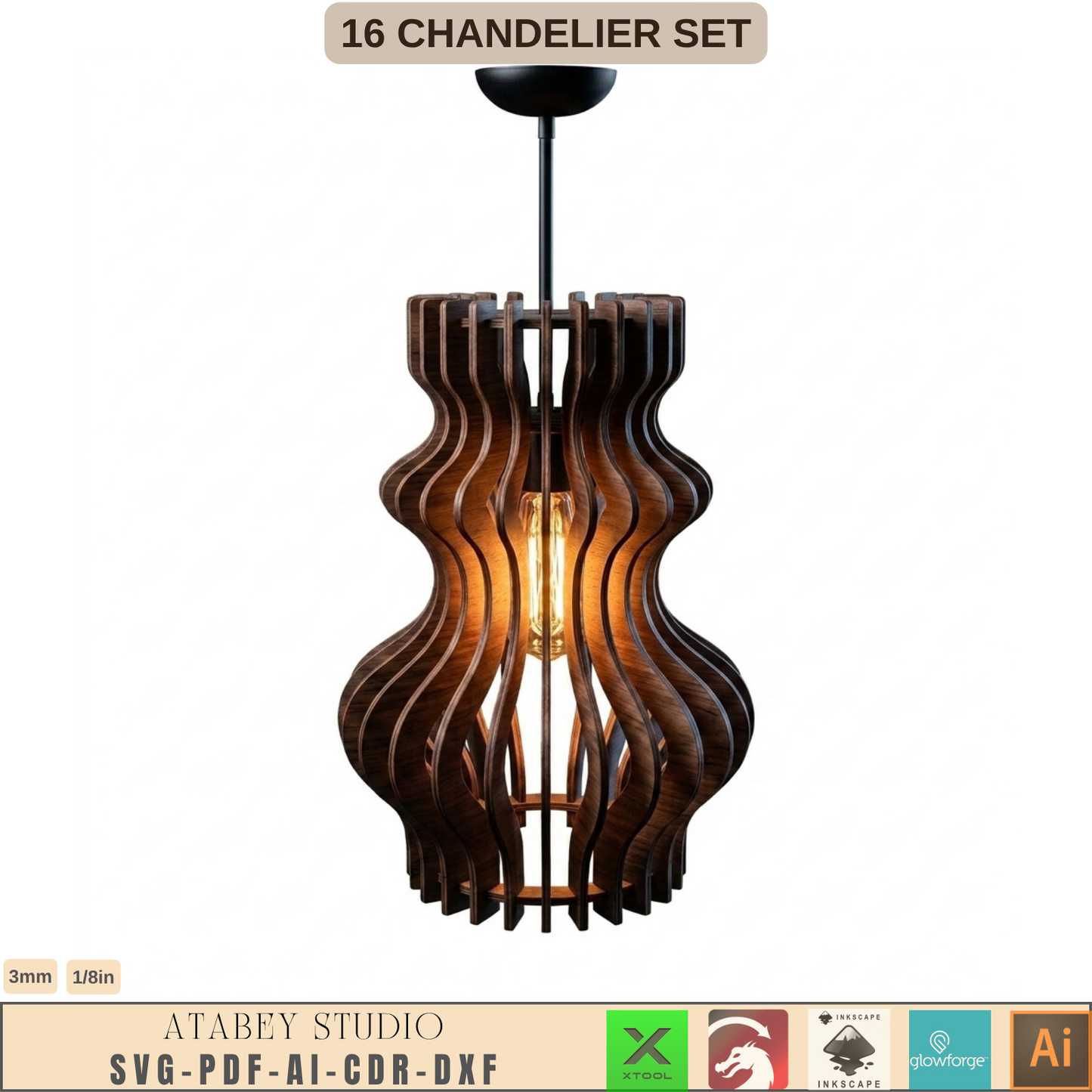 16 Wooden Chandelier Laser Cut Pendant Lamp Shade Templates Plywood Hanging Light