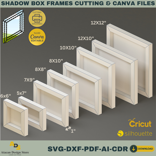 Shadow Box Frame SVG Templates | 3D Paper Craft for Cricut & Silhouette | Canva Editable | pdf, DXF, ai, CDR Cutting Files 767