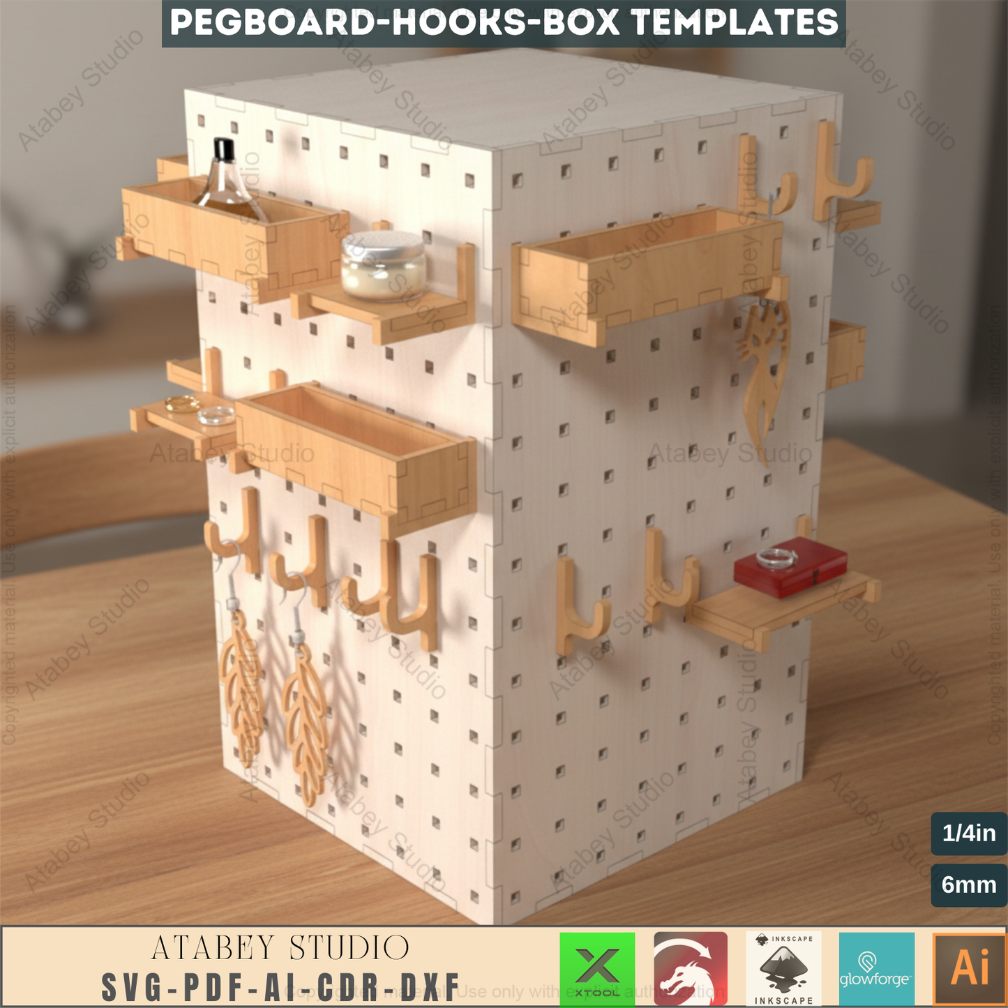 Multi Functional Pegboard Box Earring Display - Jewelry Stand with Hooks and Shelves - Perfect for Home or Shop 682