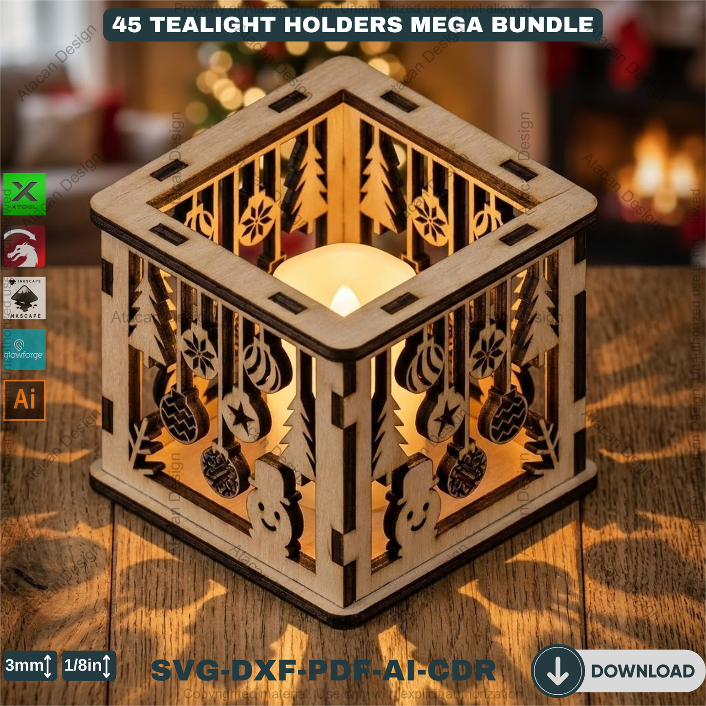 45 Christmas Lantern Templates | Laser Cut Candle Holders | Holiday Tealight Box Bundle | Festive Light Decor Cutting Designs 921