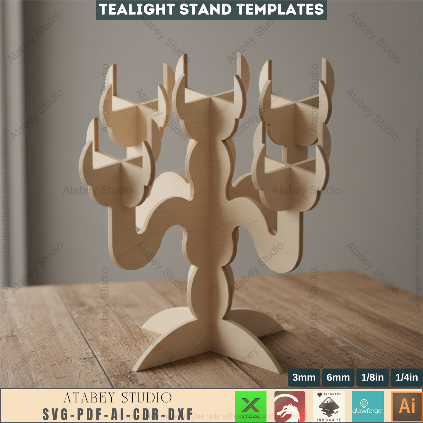 Ornate Candelabra Laser Cut File, Set of 3 Tealight Holder Templates, Wooden Candlestick Pattern, Elegant Table Decor, Glowforge Ready 967