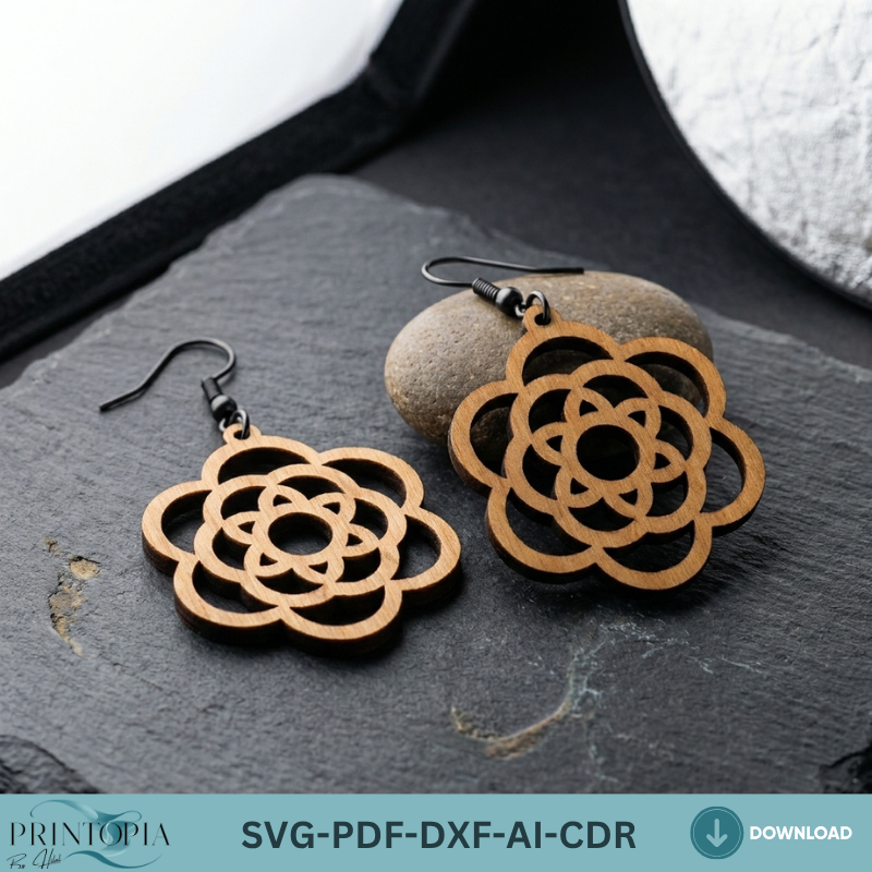 Boho Floral and Geometric Wooden Earring Patterns SVG Bundle Laser Cut Files