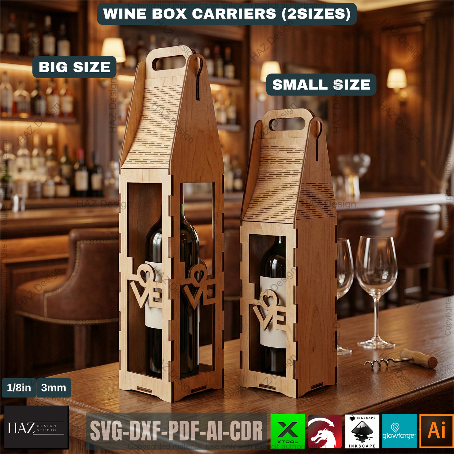 Laser Cut Wine Bottle Gift Box Carrier Bundle Wooden Wine Holder Laser Cut Pattern Gift Box 515