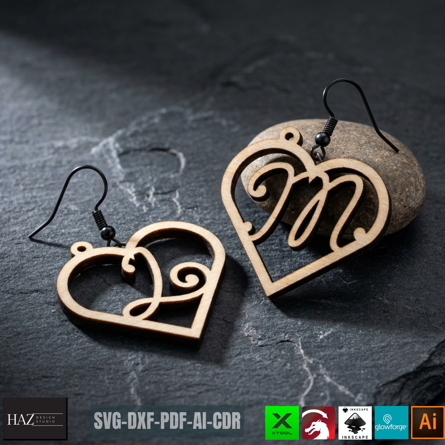 Heart Alphabet SVG Bundle Earrings and Keychains, Monogram A-Z Laser Cut, Plywood Jewelry Templates