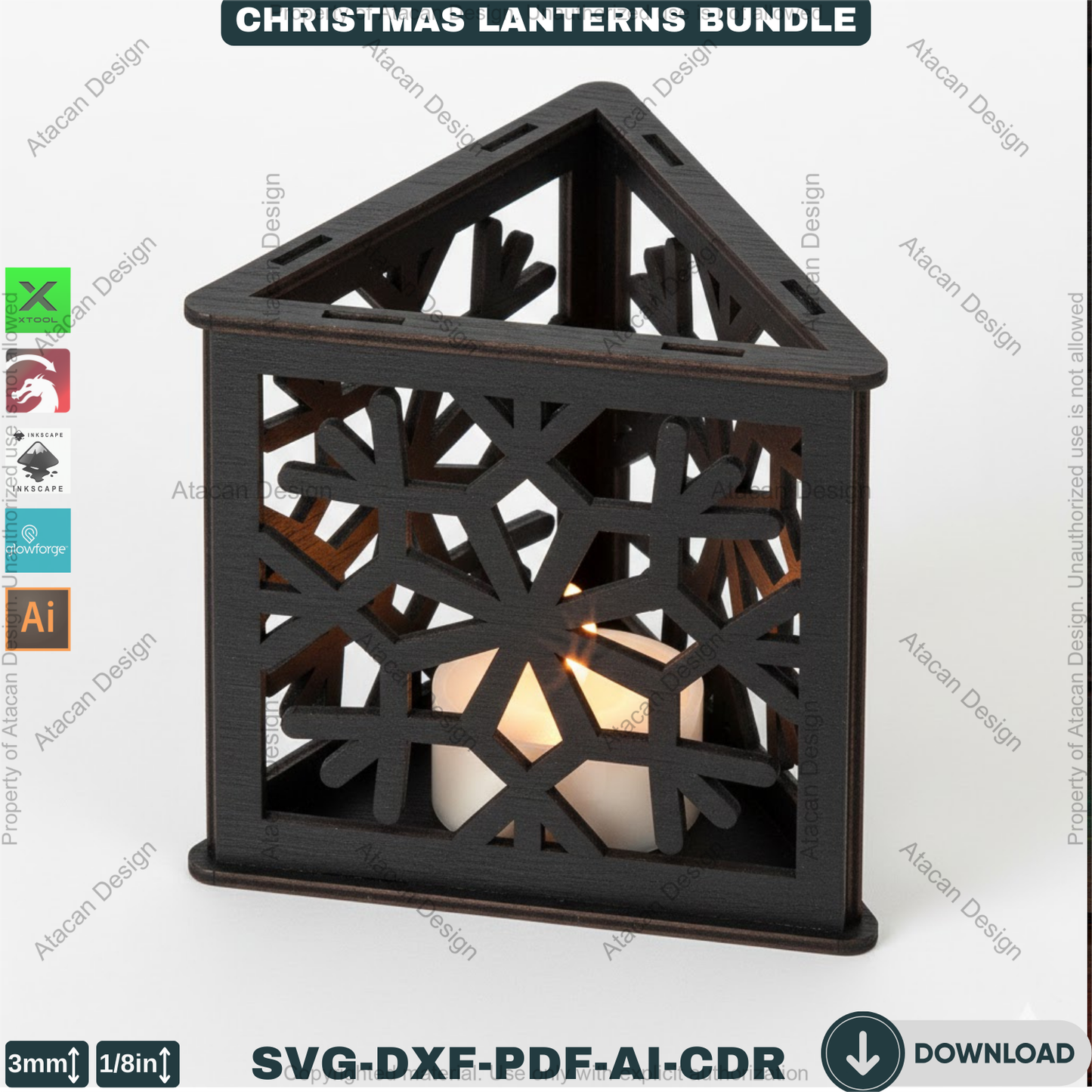 Christmas Lanterns Bundle Snowflake Candle Holders Tealight Table Decor Laser Cut Files 929