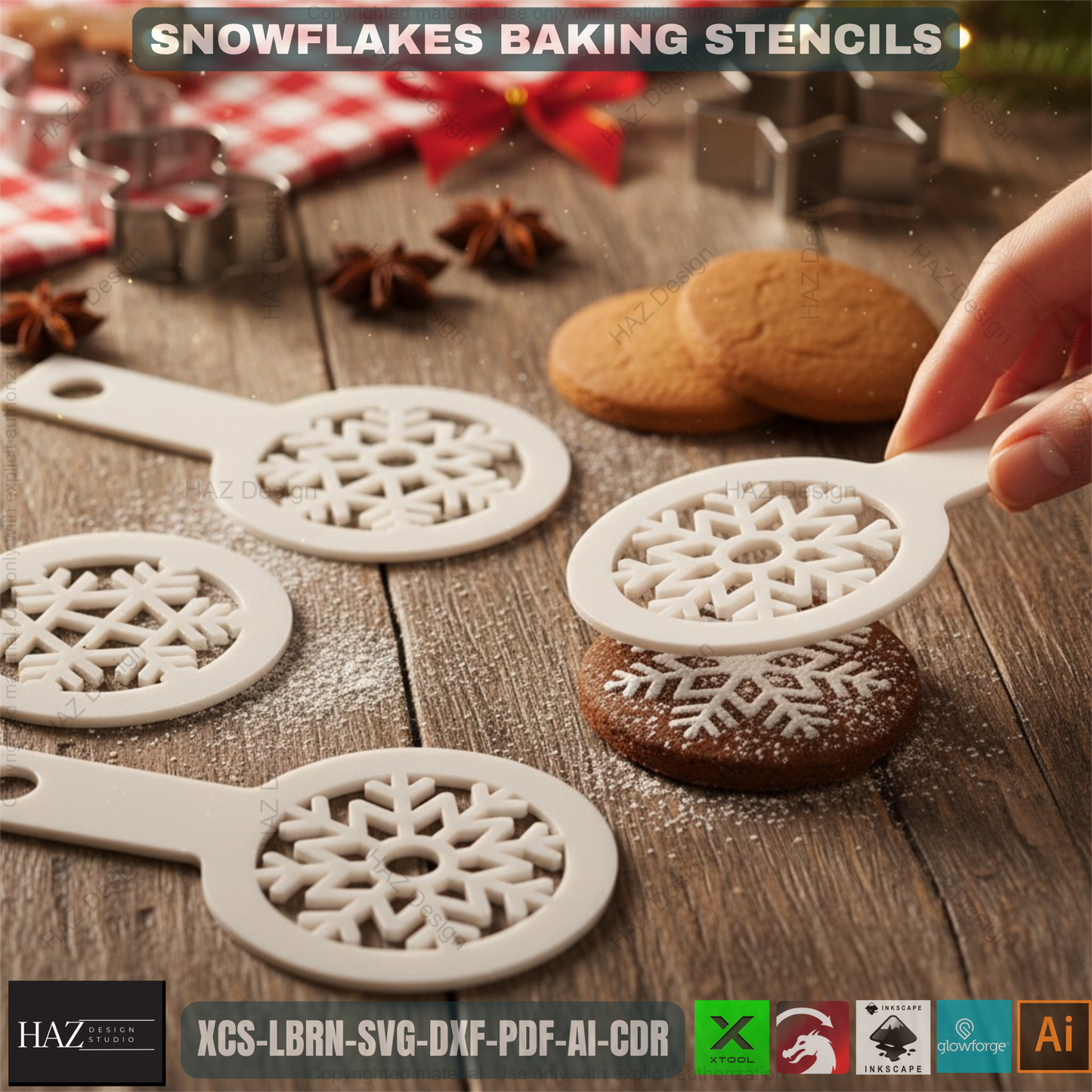 Christmas Snowflake Baking Stencil Set for Cookies, Cakes & Coffee – Festive Kitchen DIY Decorating Templates for Holiday Treats 485
