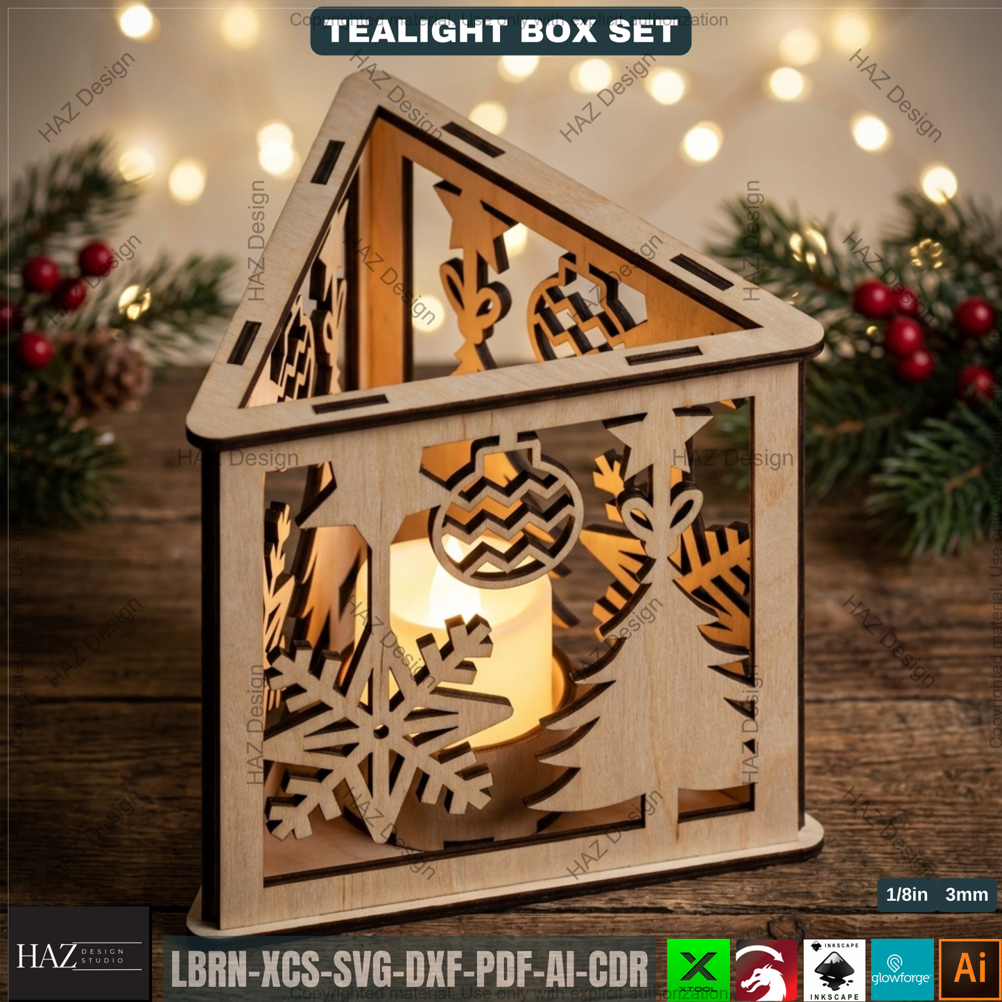 Christmas Lantern Laser Cut Files, Triangle Tealight Holder, Wooden Xmas Decor 509