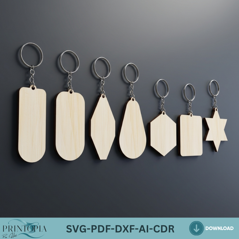 Keychain Laser Cut Files Bundle Wooden Keychain Blank Templates DIY Jewelry Gift Tags Minimalist