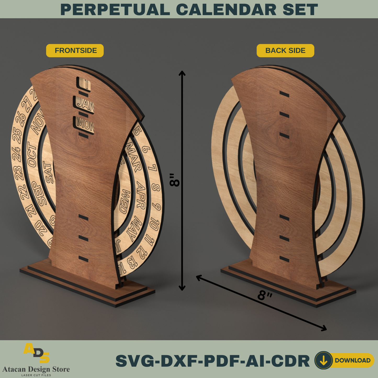 Perpetual Calendar Digital Template – Customizable Laser Cut File for Unique Year-Round Calendar 760