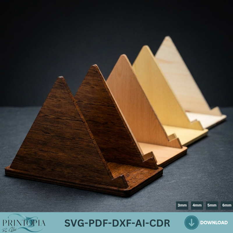 Minimalist Wooden Phone Stand Laser Cut Files, Triangle Smartphone Holder Plywood Template, Desk Organizer