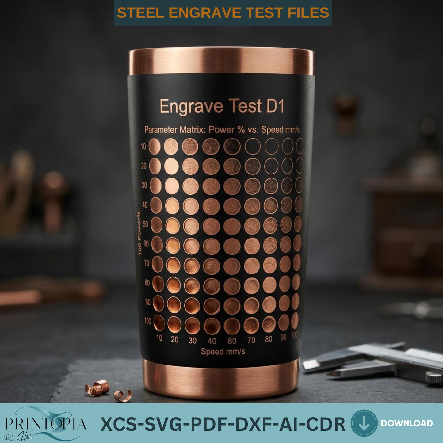 Steel Tumbler Laser Engrave Test File Power Speed Matrix SVG Digital