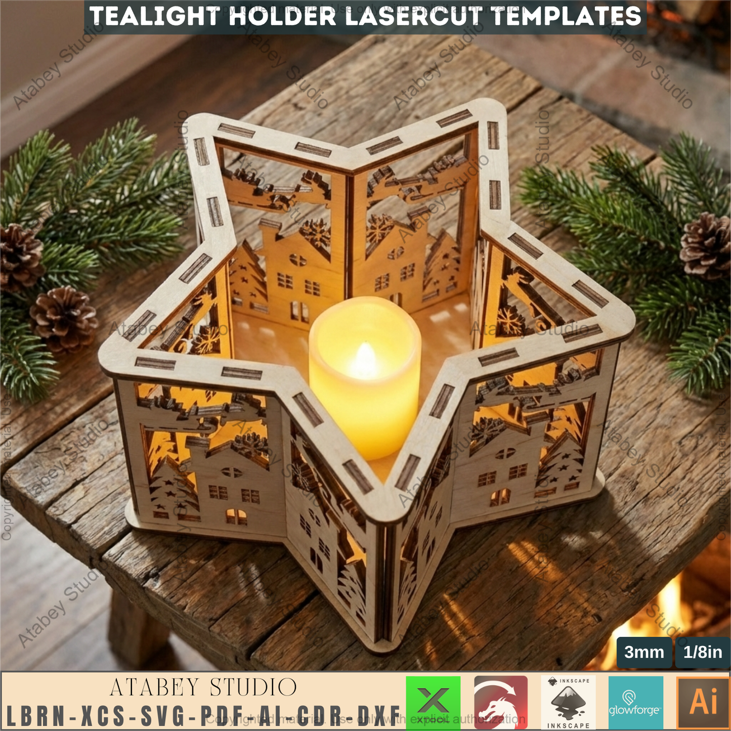 Christmas Star Lantern Laser Cut Template, Wooden Tealight Holder, Holiday Table Decor 978