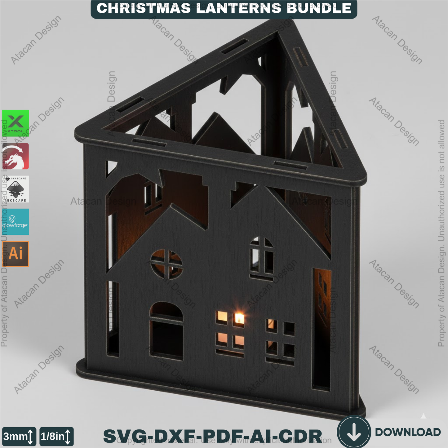 Christmas Lanterns Bundle Laser Cut Templates | Holiday Candle Box Decor | Tealight Holder Designs 930