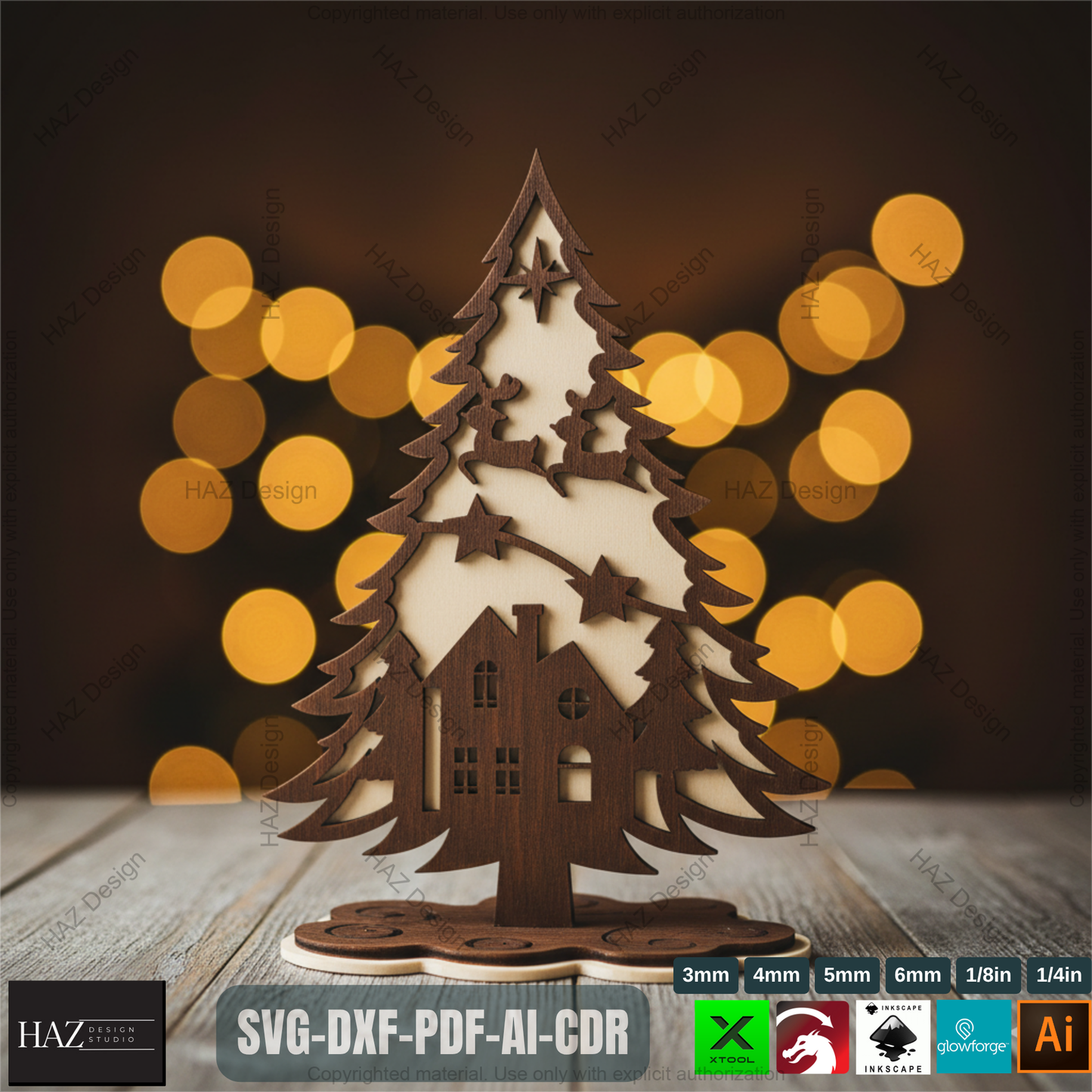 Laser Cut Standing Christmas Tree Ornaments Bundle, Decorative Wooden Xmas Tree Designs, Christmas Table Tree Decor,3D Holiday Tree 493