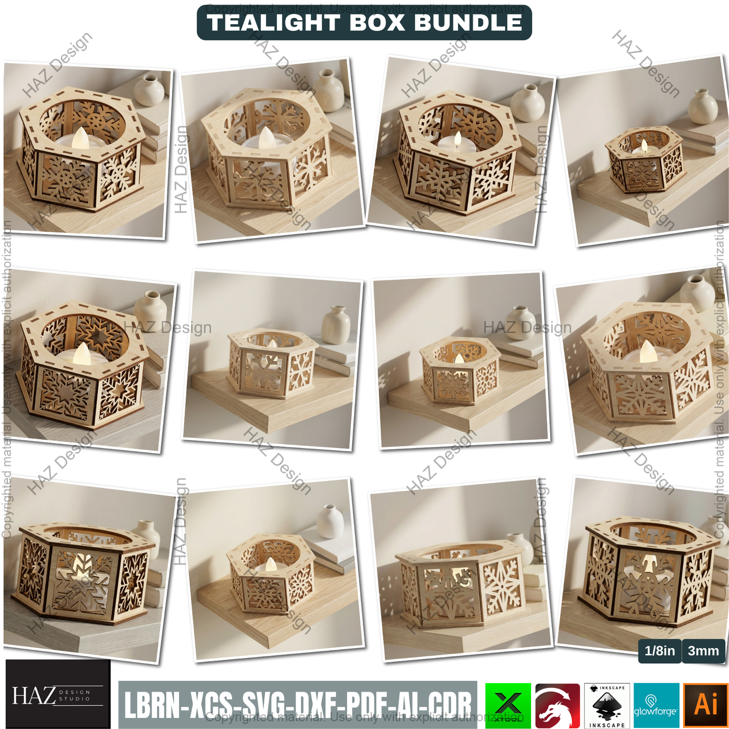 Christmas Candle Lantern Bundle | Tealight Holder Laser Cut Files | Holiday Table Decor 506