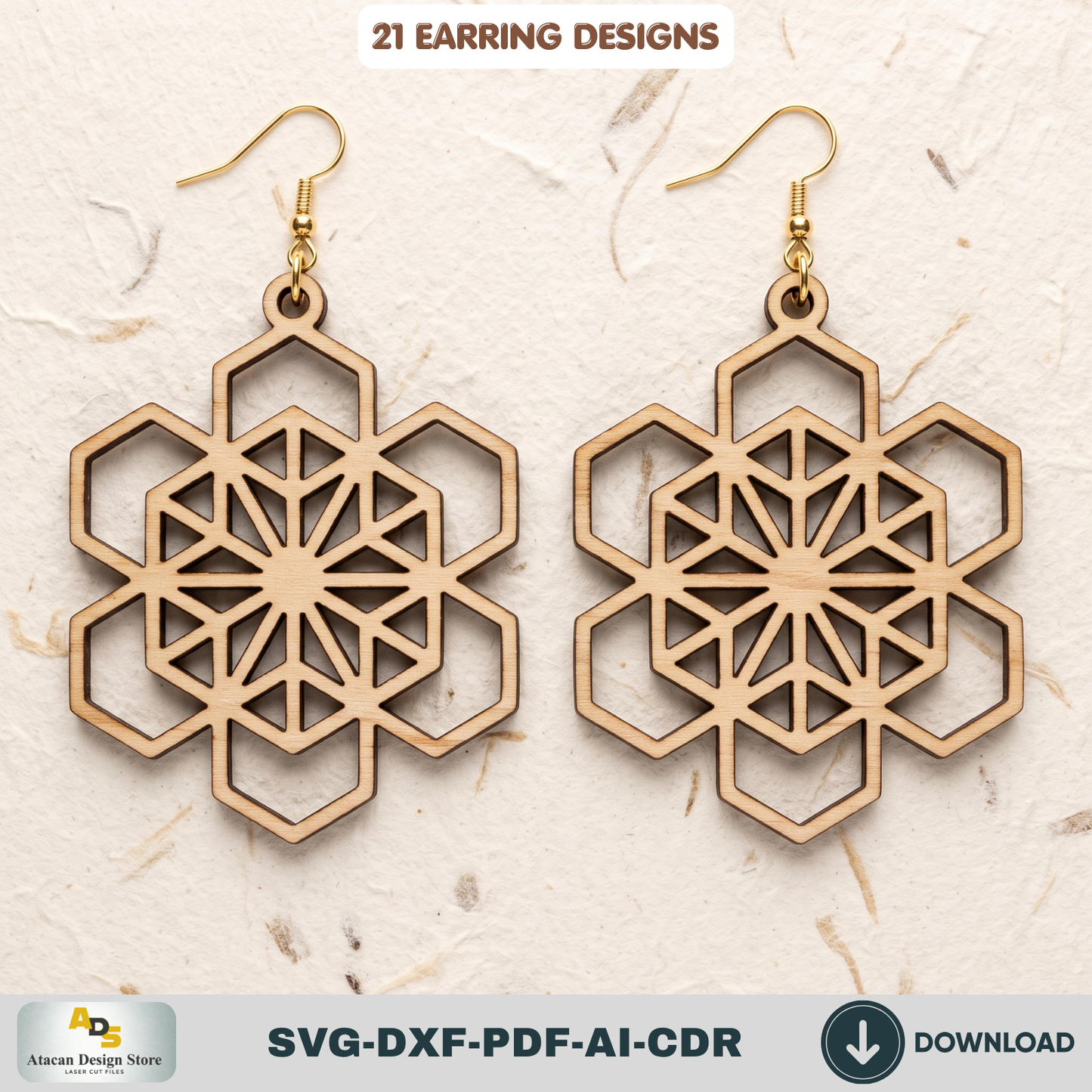 21 Wooden Earring SVG Bundle Laser Cut Jewelry Templates Glowforge DIY Wood Earrings Cutting Files