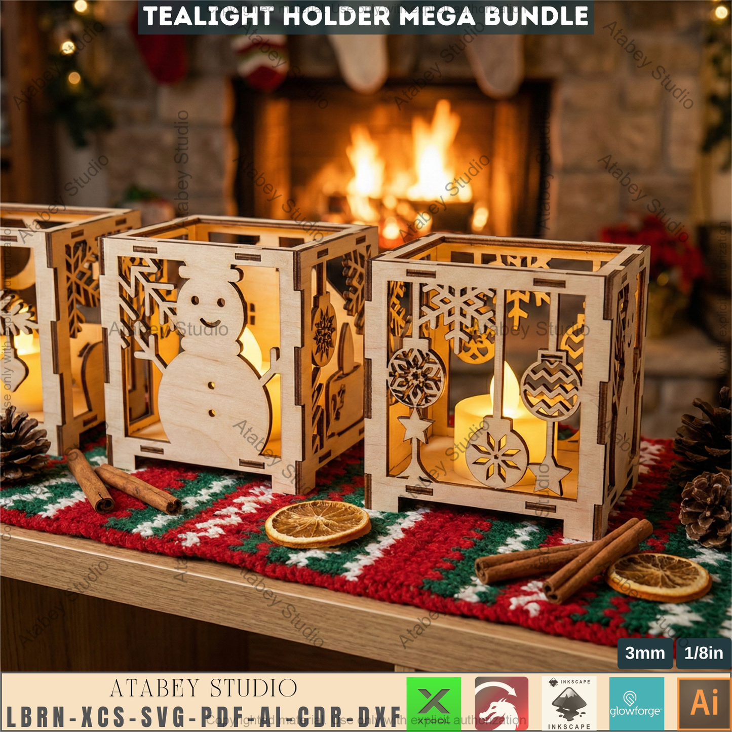 Christmas Tealight Holder Mega Bundle Laser Cut Lanterns | Wooden Candle Box Templates 981