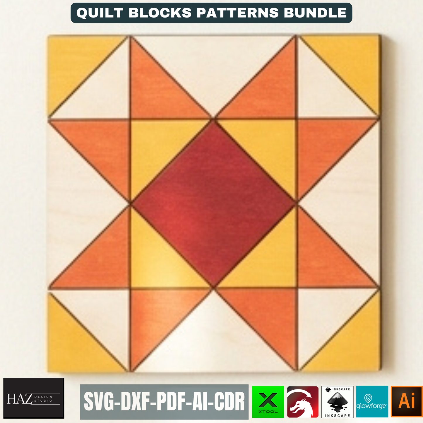 Geometric Barn Quilt Block Pattern Bundle, Wooden Wall Art Laser Cut Template, Modern Mosaic Home Decor 517