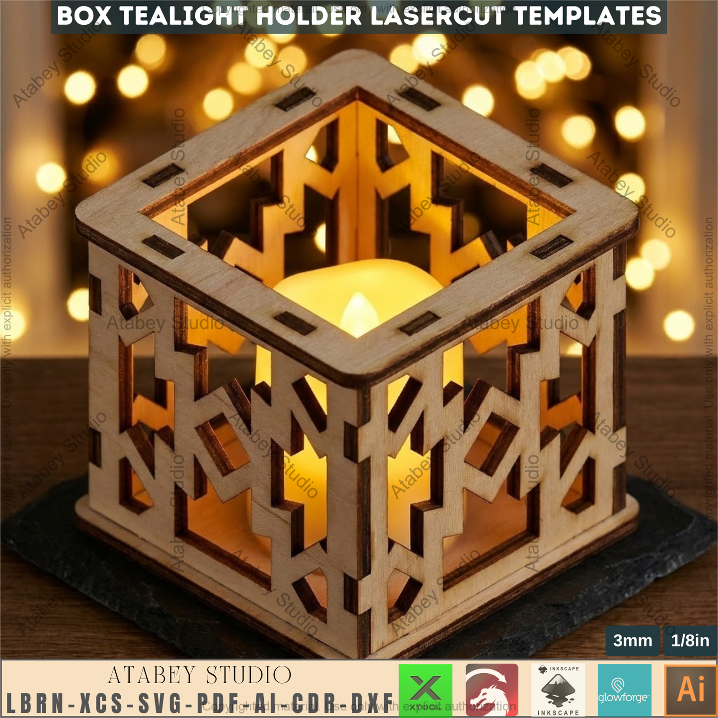 Christmas Tealight Holder Laser Cut Templates, Box Candle Lanterns, Wooden Lanterns, Holiday Tabletop Decor 973