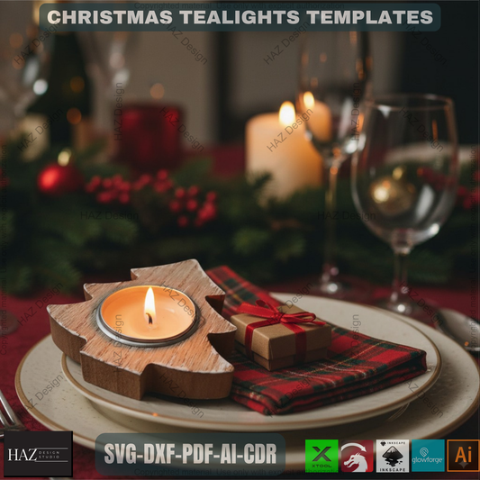 Christmas New Year 2023 Table Decoration / Christmas Wooden Candlestick Holder / Snowflake Christmas Tree Star Tealigts SVG Dxf Ai Cdr 165