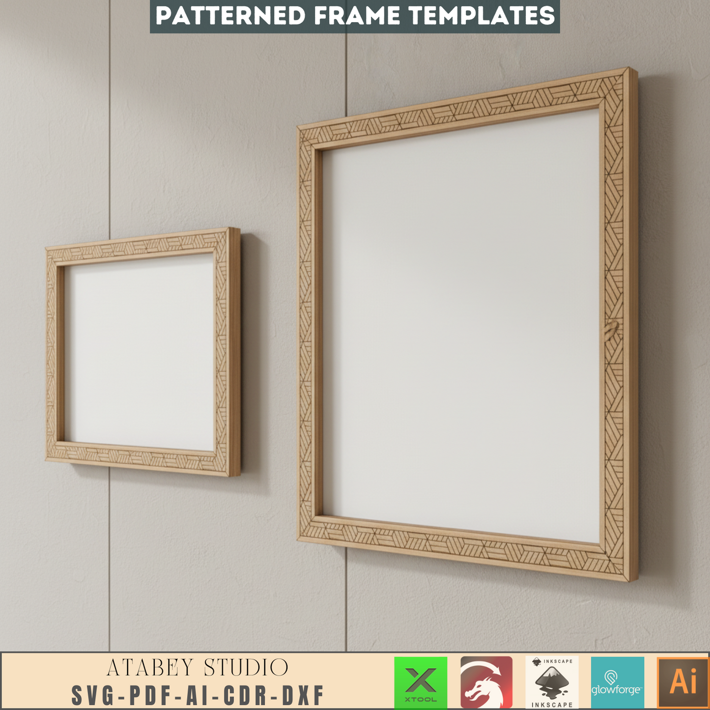 Rectangle Frames With Pattern laser svg cut files square frame bundle Home Decor Svg dxf glowforge Digital Download 185