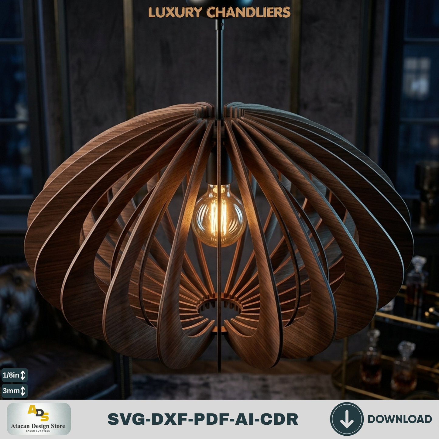 10 Luxury Wood Chandelier Pendant Lamp Laser Cut Templates Plywood Lampshade