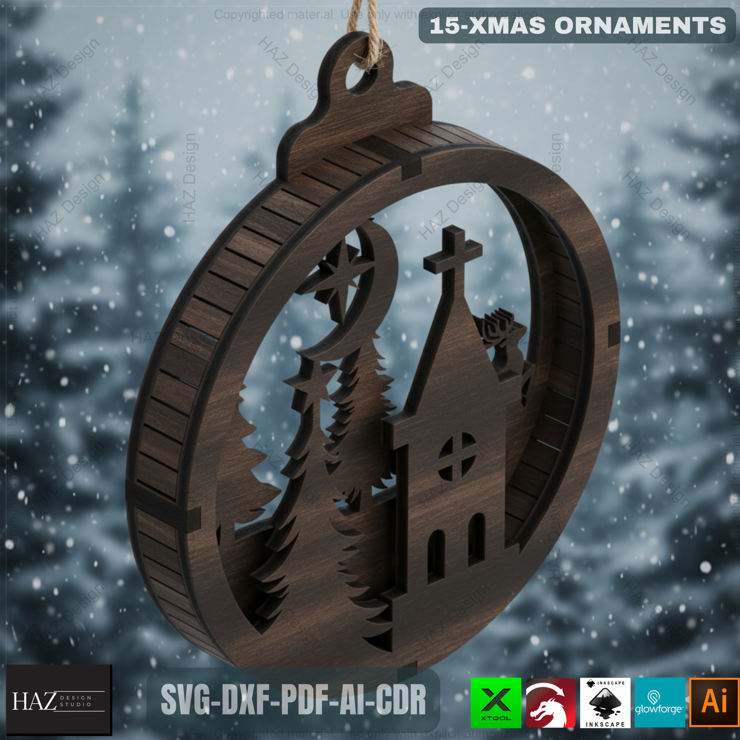 Christmas Laser Cut Ornament SVG Bundle - 15 Unique Wooden Xmas Pendant Designs for Glowforge & Xtool 487
