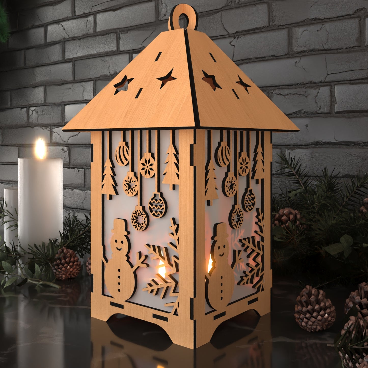 DIY Christmas Lantern - Snowman, Tree, & Snowflake Scene Night Light Design 924