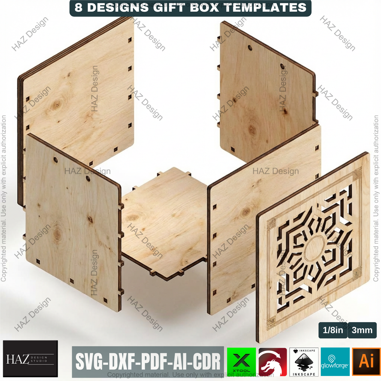 8 Laser Cut Gift Box Templates, Wooden Storage Crate Pattern, Decorative Plywood Basket, DIY Wedding Hamper, Laser Ready Cut Files 511