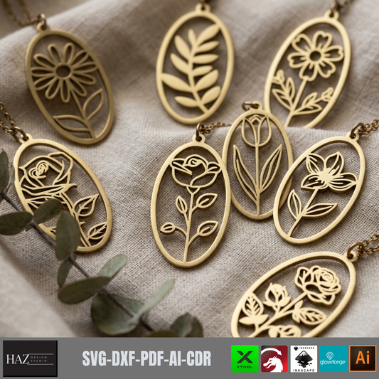 Botanical Earring Templates Floral Oval Pendant Wood Jewelry Patterns Rose Tulip Leaf Cutout Designs