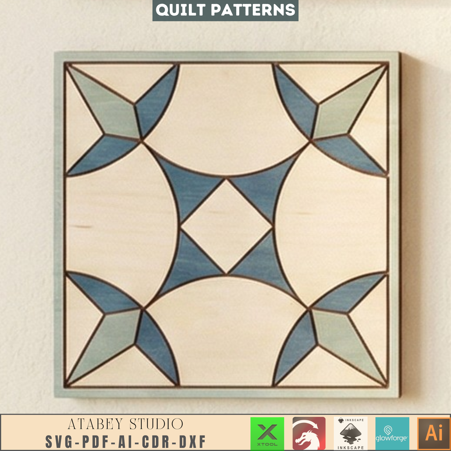 Barn Quilt Laser Cut Wood Wall Art Geometric Block Patterns Rustic Farmhouse Decor 989