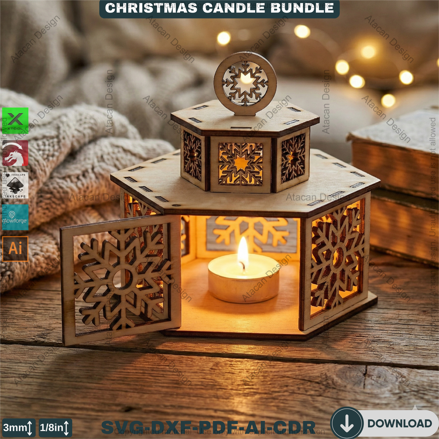Christmas Candle Holder Bundle / Tealight Stands With Lid / Lantern Tabletop Decor / Holiday Ornaments 923