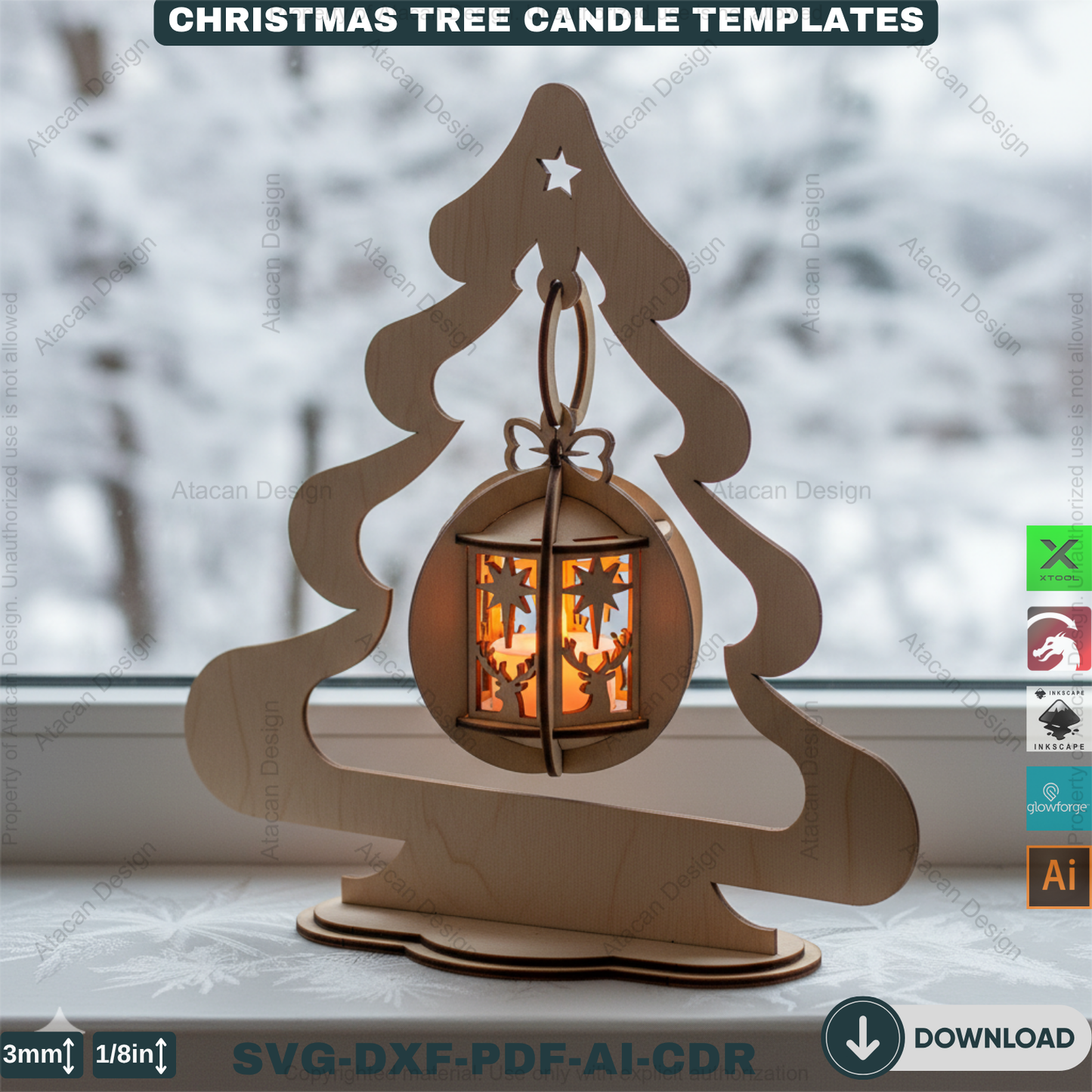 Elegant Christmas Tree Candle Stand Laser Cut File Set, 3D Wood Tealight Holder Designs for Xmas Tabletop & Holiday Home Decor 910
